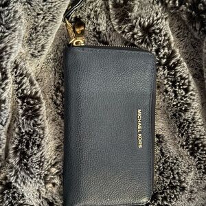 Michael Kors Black Leather Wallet with Gold Zipper